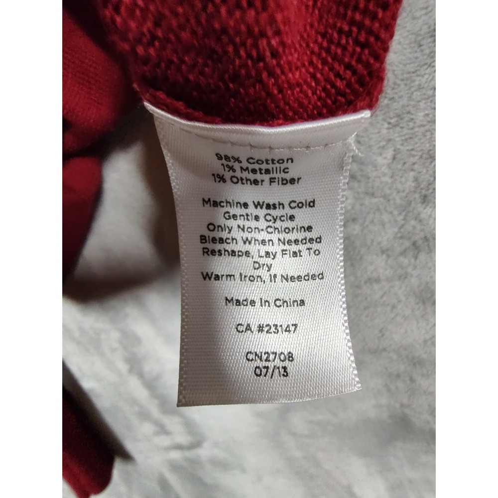 Talbots Red Argyle V-Neck Cotton Blend Metallic Knit Sweater Womens Small 3610 - Picture 6 of 7